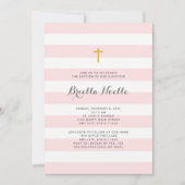 Rosa Stripe Girl Taufe oder Erste Kommune einladen Einladung (Vorderseite)