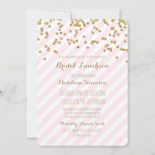 Rosa Stripes Goldbrautmittagessen-Einladungen Einladung (Rückseite)