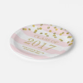 Rosa Stripes Goldconfetti-Abschluss 2017 Pappteller (Schrägansicht)