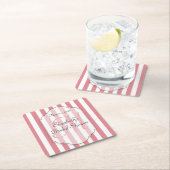 Rosa Stripes Monogramm Persoalized Rechteckiger Pappuntersetzer (Vor Ort)