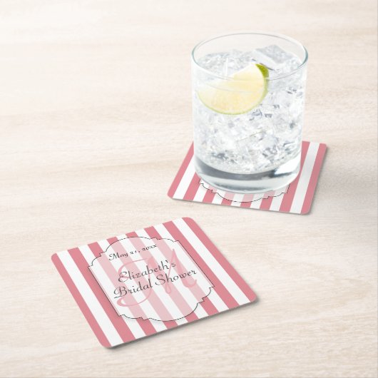 Rosa Stripes Monogramm Persoalized Rechteckiger Pappuntersetzer (Vor Ort)