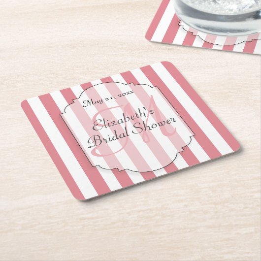 Rosa Stripes Monogramm Persoalized Rechteckiger Pappuntersetzer (angewinkelt)