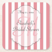 Rosa Stripes Monogramm Persoalized Rechteckiger Pappuntersetzer (Vorderseite)