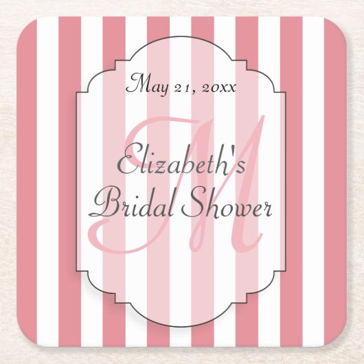 Rosa Stripes Monogramm Persoalized Rechteckiger Pappuntersetzer (Vorderseite)
