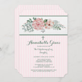 Rosa Stripte Blüteneinladung Einladung (Vorne/Hinten)