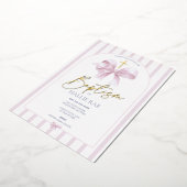 Rosa Stripte Taufe Einladung Girl Modern Bow (Gedreht)