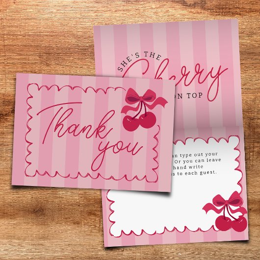 Rosa Stripte Vintage Kirschendusche Flat Dankeskarte