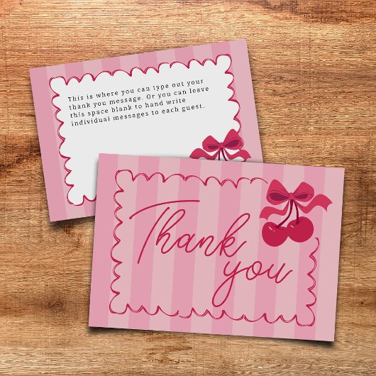 Rosa Stripte Vintage Kirschendusche Flat Dankeskarte