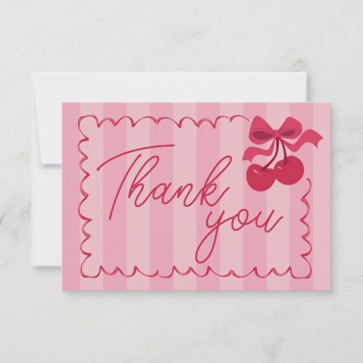Rosa Stripte Vintage Kirschendusche Flat Dankeskarte (Vorderseite)