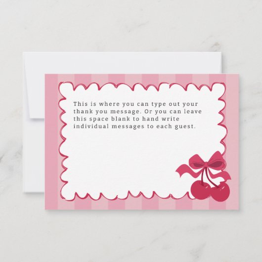 Rosa Stripte Vintage Kirschendusche Flat Dankeskarte (Rückseite)