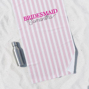Rosa Stripter Personalisierter Skriptname Bridesma Strandtuch