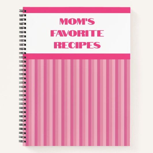 Rosa Striptes Spiralrezept Notebook Notizblock (Vorderseite)