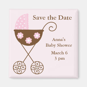 Rosa Stroller-Baby-Dusche Save the Date Magnet