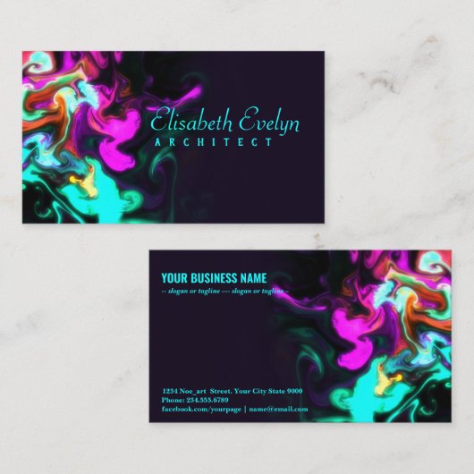 Rosa Strömung auf schwarz g788 Visitenkarte (Vorne/Hinten)