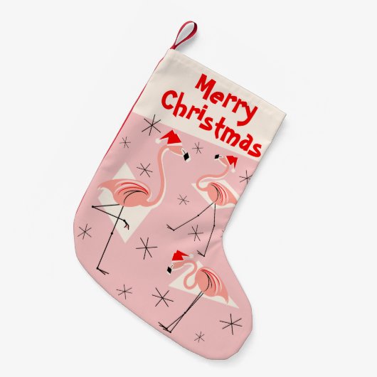 Rosa Strumpf froher Weihnachten Flamingo-Sankt Kleiner Weihnachtsstrumpf (Vorderansicht (hängend))