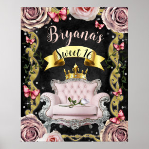 Rosa Stuhl Rosen Schmetterlinge Willkommensschild Poster