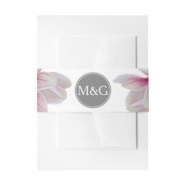 Rosa Südmagnolienblüten & Anfangsbuchstaben Einladungsbanderole