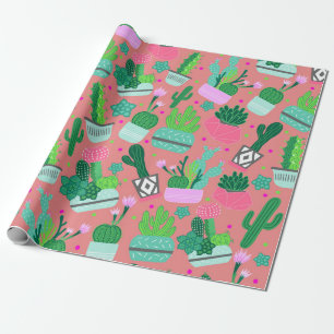 Rosa Südwest-Kaktus-Muster Süße 16-Party Geschenkpapier
