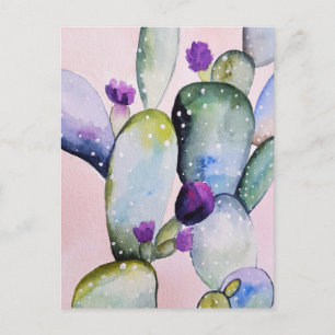 Rosa Südwestkaktus Lila Blume Wasserfarben Kunst,  Postkarte