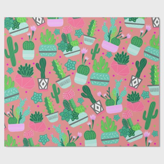 Rosa Südwestkaktus Muster Süß 16 Party Geschenkpapier (Flach)