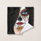 Rosa Sugar Skull Portrait Badhandtuch Set (Waschlappen)