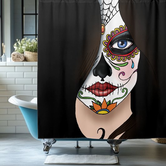 Rosa Sugar Skull Portrait Duschvorhang
