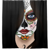 Rosa Sugar Skull Portrait Duschvorhang (Vorderseite)