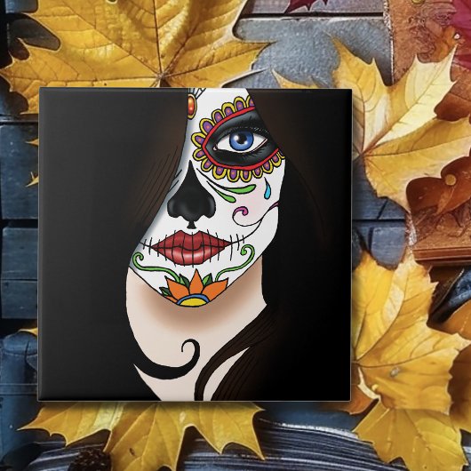 Rosa Sugar Skull Portrait Fliese