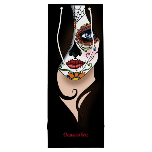 Rosa Sugar SKull Portrait Geschenktüte Für Weinflaschen (Rückseite)