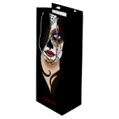 Rosa Sugar SKull Portrait Geschenktüte Für Weinflaschen (Vorderseite Schrägansicht)