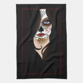 Rosa Sugar Skull Portrait Geschirrtuch (Vertikal)