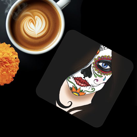 Rosa Sugar Skull Portrait Getränkeuntersetzer