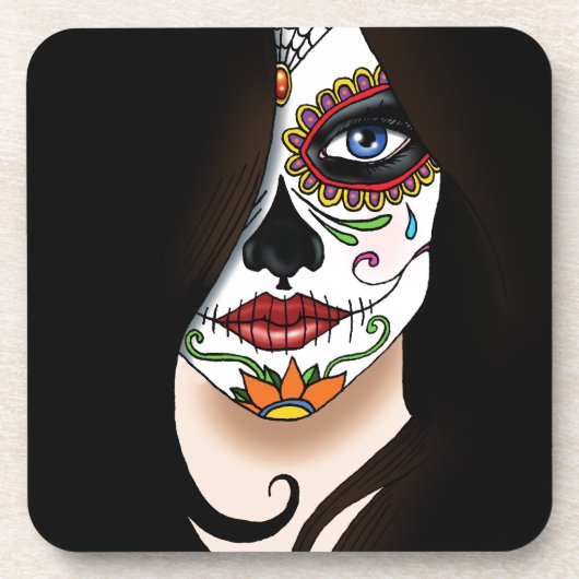 Rosa Sugar Skull Portrait Getränkeuntersetzer (Vorderseite)