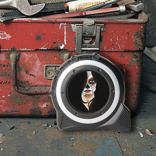 Rosa Sugar Skull Portrait Maßband