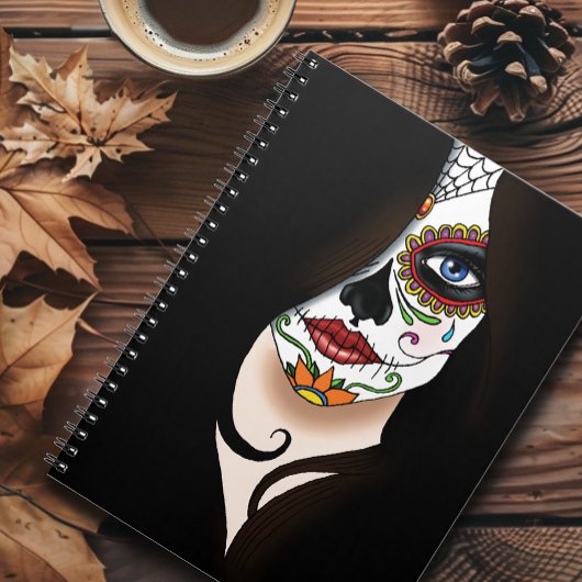 Rosa Sugar Skull Portrait Notizblock