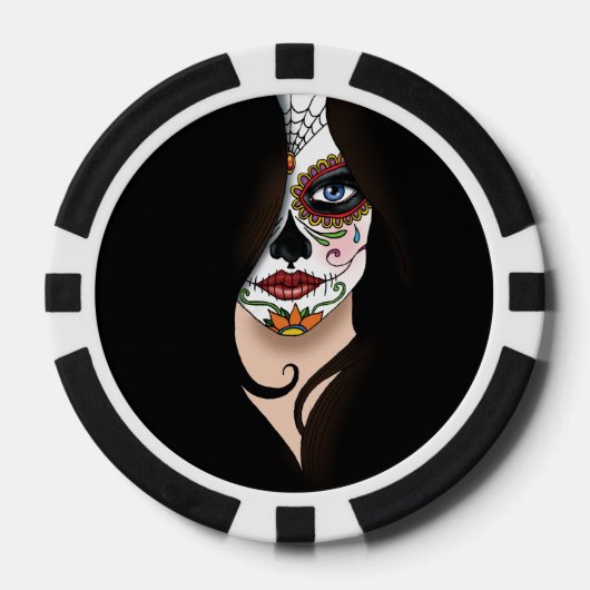 Rosa Sugar Skull Portrait Pokerchips (Vorderseite)
