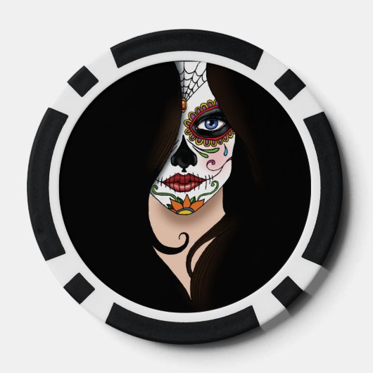 Rosa Sugar Skull Portrait Pokerchips (Rückseite)