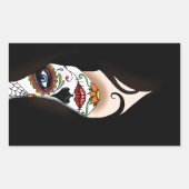 Rosa Sugar Skull Portrait Rechteckiger Aufkleber (Vorderseite)