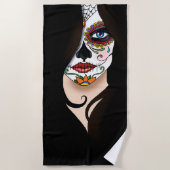 Rosa Sugar Skull Portrait Strandtuch (Vorderseite)