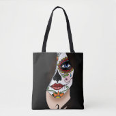 Rosa Sugar Skull Portrait Tasche (Vorderseite)