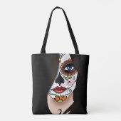 Rosa Sugar Skull Portrait Tasche (Rückseite)