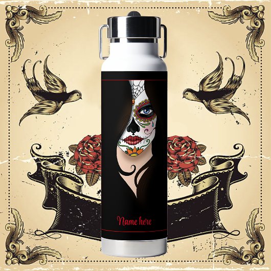 Rosa Sugar Skull Portrait Trinkflasche