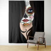 Rosa Sugar Skull Portrait Wandteppich (Beispiel)