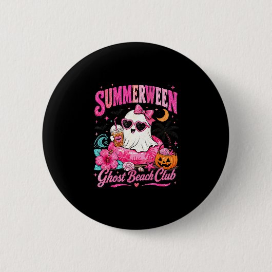 Rosa Summerween süßer Geist tropischer Strandurlau Button (Vorderseite)