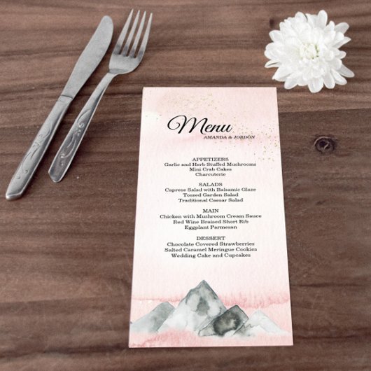 Rosa "Sunrise Mountain Wedding Menu" Menükarte