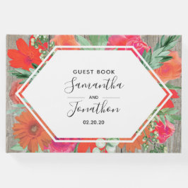 Rosa Sunset Bloom Blumenrahmen Hochzeitsbuch Gästebuch