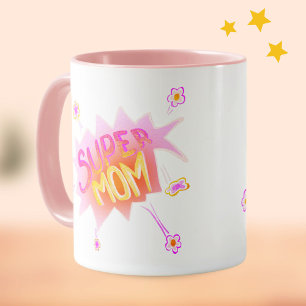 Rosa Super-Mama-Blumen-Comic-Blase zum Muttertag Tasse
