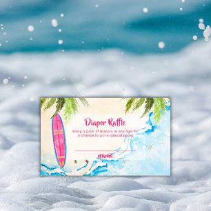Rosa Surf Plam Beach Windel Raffle Baby Shower Begleitkarte