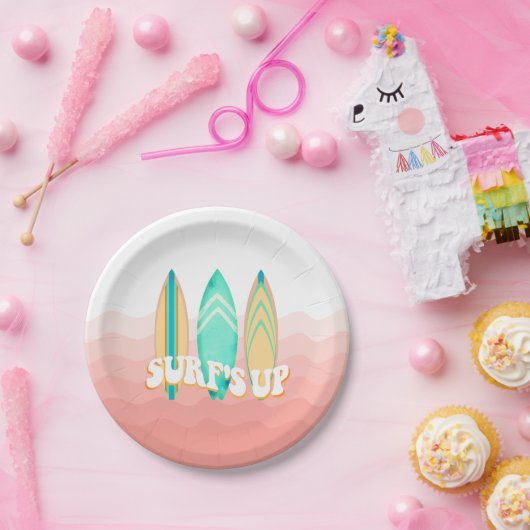 Rosa Surfbretter Pappteller (Party)