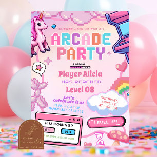 Rosa süße Arcade-Spiel Mädchen Geburtstagseinladun Einladung
